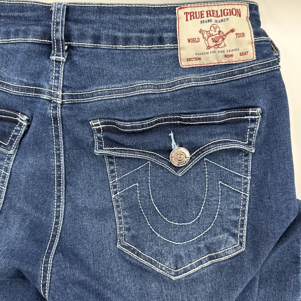 True Religion Jennie Curvy Mid Rise Skinny Jeans Stretch Womens 30x29 Flaps Fade